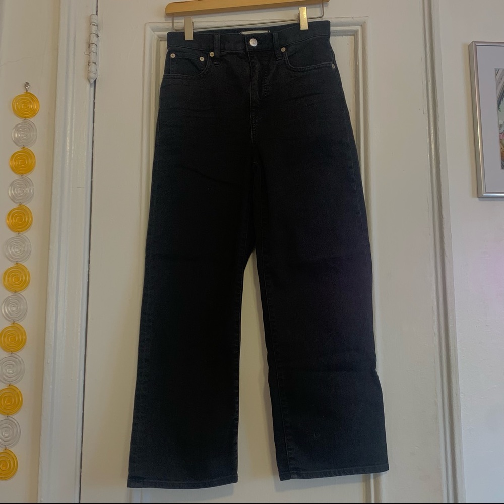 madewell slim wide leg crop jeans in lunar wash